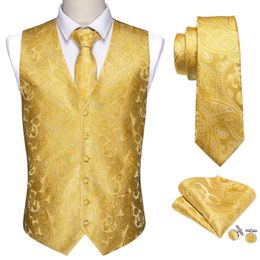 Chalecos Barry.Wang Chaleco de traje de 8 colores para hombre Chaleco de cachemira amarillo Chaleco de seda con cuello a medida Chaleco a cuadros Conjunto de corbata Ocio formal M2049