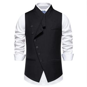 Vêtes noires obliques simples seins seuls VILLES Men 2024 Marque Slim Fit Sleevel Veste Waistcoat Men Party Dinner Dîner Mariage Tuxedo Gilet