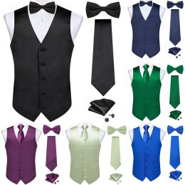 Gilets Gilet de costume solide en Satin noir avec cravate et nœud papillon pré-noué ensemble violet bleu sauge vert fête de mariage gilet pour hommes DiBanGu