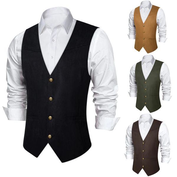 Gilets Gilet décontracté pour hommes, coupe cintrée, Cowboy occidental, veste sans manches, col en V, moteur de cyclisme, bal de promo, gilet en faux daim, vêtements sociaux pour hommes