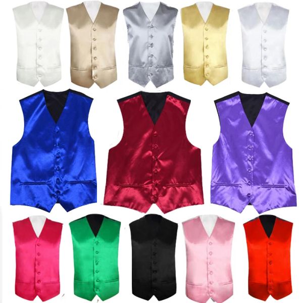 Gilets Champagne bleu Royal homme Satin gilet mariage marié costume gilet hommes violet rose bordeaux rouge vert or blanc