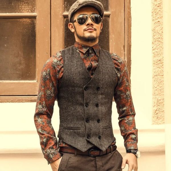 Gilets sur mesure tweed vintage vil's vil's steampunk slim fit double poit