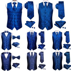 Chalecos Chaleco elegante para hombre de seda azul real azul cielo azul marino Paisley regalo traje con chaleco Formal masculino chaqueta sin mangas vestido Barry Wang