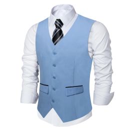 Gilets Mode Ciel Bleu Gilet pour Homme Slim Fit Robe Solide Causal Gilet Pour Hommes Pour Un Port Quotidien Fête Homme D'affaires Rayé Cravate