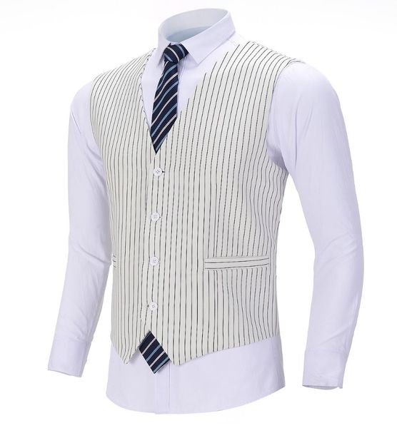 Gilet Formal Mens Business Stripe Cotton Gite Boutique Slim Fit Suit Gitre Ivory Single Breasted Waitcoat for Wedding Groomsmen