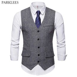 Gilet Grey Men's Herringbone Tweed Suit Vest 2021 Brand tout nouveau gilet sans manches