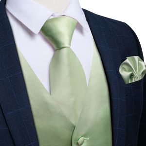 Gilets Vert macaron solide gilet chaleco hombre pour hommes luxe cravate boutons de manchette mouchoir ensemble chemise costume accessoires homme gilet