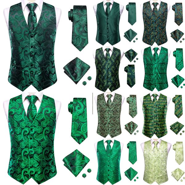 Chalecos Verde Menta Salvia Seda Chaleco para hombre Conjunto de corbata Chaqueta sin mangas Traje Chaleco Corbata Pañuelo Gemelos Boda Negocio Regalo de gran tamaño