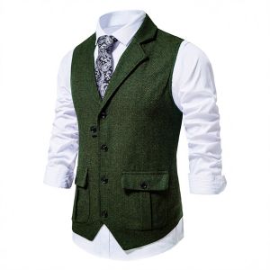 Vêtes Herringbone Tweed Vneck Doublebreasted Suit Vest Fashion Men décontracté Waistcoat Punk Groomman Wedding Brwon