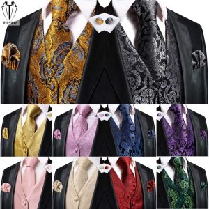 Chalecos Hitie Silk Mens Dress Vest Conta de chaleco Jacquard Traje de primavera Autumn Chalecio Corbitie Hanky Gosinks para hombres 30 colores Jacquard Woven