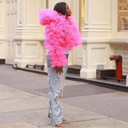 Westen Hot Pink Rüschen Tüll Kurze Jacken mit Hoodies Volle Ärmel Mini Frauen Bluse Outfi Mode Weibliche Outwear Kleidung