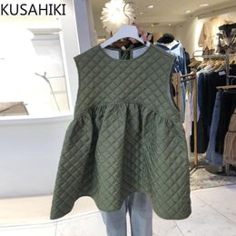 Gilets KUSAHIKI sans manches nœud papillon Oneck femmes gilet 2021 nouvelle mode casual Argyle vêtements d'extérieur coréen doux Femme gilets 6H997