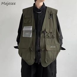 Gilets hommes japonais rétro multi poches Design décontracté beau été Cargo Harajuku vêtements sans manches adolescents Streetwear Hip Hop 240108