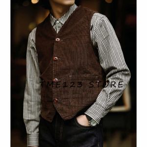 Gilets Gilet en velours côtelé pour hommes, simple boutonnage, col en V, vêtements de cérémonie, gilets pour femmes, smoking bleu royal pour hommes, costume meilleur homme élégant, gilet Wang