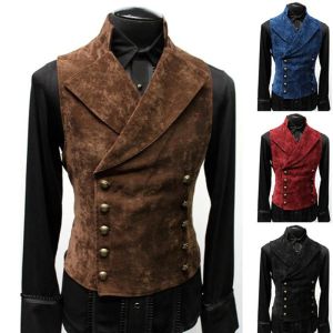 Vesten Heren Double Breasted Fluwelen Gothic Steampunk Vest Retro Middeleeuws Victoriaans Vest Heren Stand Kraag Stadium Cosplay Galakostuum