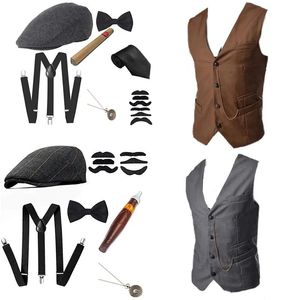 Vesten Heren Gangster Kostuum En Accessoires Set Steampunk Vest Vest Zakhorloge Jaren 1920 Mannen Gatsby Cosplay Outfit
