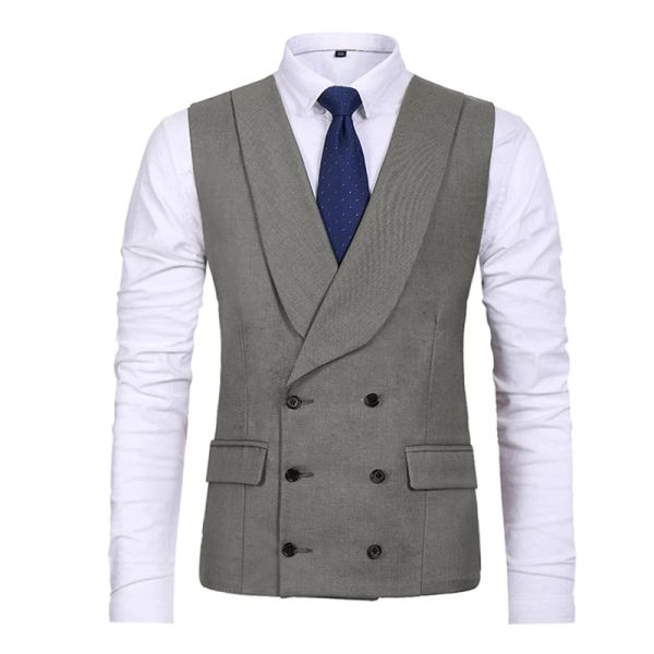 Gilet Men's Suit Vest Grey Double Breasted Sans Sans Sans Sans Suit Retro Suit Waistco Costume de marié pour les garçons d'honneur Robe de mariée