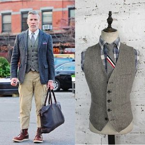 Vests heren pak vintage wollen visgraat westerse vest steampunk mouwloze jas Colete de fato homem