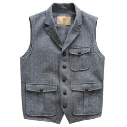 Vesten Heren tweed vest Wollen pakkraag met zakken Formeel werkvest Elegante en vintage trouwjurk Mannelijke klassieke kleding