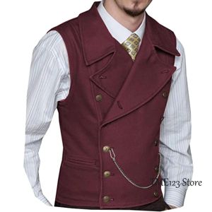 Gilettes Men's Wainen Suit Vest Retro Slim Fit Double Breasted Vests Victorian Style Best Man Wedding Clothing Chaleco Hombre