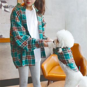 Gilets Miflame Plaid Pet Shirt pour chien et propriétaire correspondant tenues Schnauzer coton respirant petits chiens vêtements décontracté chiot vêtement