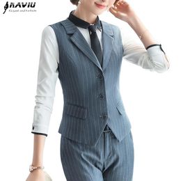 Gilets Naviu nouvelle mode affaires femmes rayure gilet mince col en V formel bureau dames manteau vêtements de travail uniformes