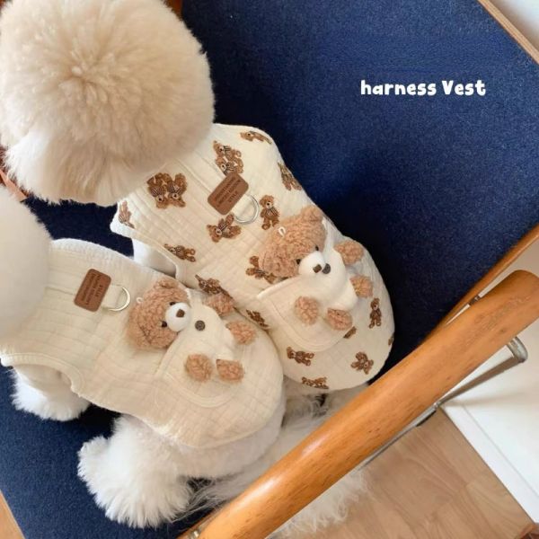 Chalecos Nuevo lindo 3D Teddy Pocket Little Bear Acolchado Camiseta sin mangas de algodón Impreso Pecho Espalda Mascota Perro Gato Ropa cálida de otoño e invierno