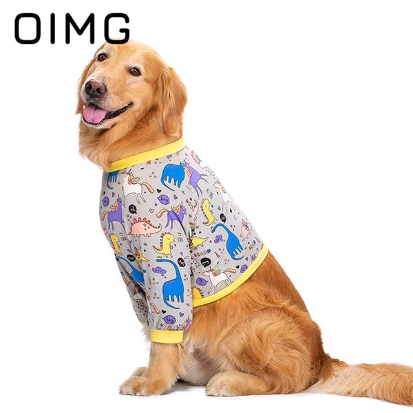 Chalecos OIMG Ropa para perros con estampado de dibujos animados Golden Retriever Labrador Verano Delgado Perros grandes Codo Traje conjunto Casual Transpirable Camiseta para mascotas