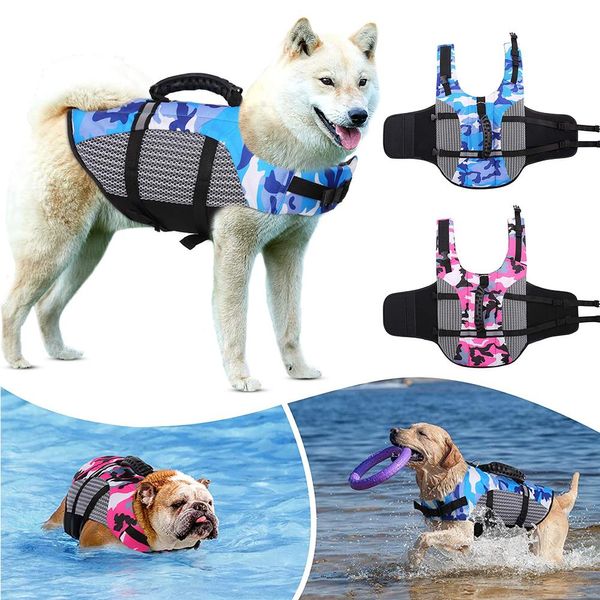 Chalecos para exteriores, chaleco salvavidas para perros, ropa de seguridad, chaleco de natación para mascotas de verano, preservador reflectante ajustable XXXL con mango de rescate