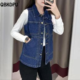 Gilets surdimensionnés 100kg classique Denim gilet femmes printemps Vintage Chaleco Vaquero Mujer mode coréenne simple boutonnage veste sans manches