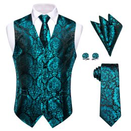 Gilets rétro bleu marine noir gilet floral pour homme Chaleco Hombre luxe cravate en soie poche boutons de manchette carrés pour fête d'affaires mariage