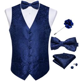 Vesten Royal Blue Paisley Silk Men's Suit Vest Wedding Party Tuxedo Slim Fit Waistcoat Bow Tie Set Fashion Gilet Homme Men Clothing