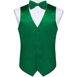 Gilets Satin Verte vert massif pour hommes costume de soie