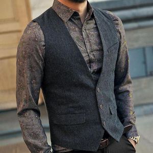 Vesten Lente/zomer herenpakvest zwart grijs wollen tweed vestjasje slim fit zakelijke bruidegom bruiloft vest heren