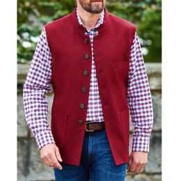 Gilets stand collier coulle mascules pour hommes veste polyester farbique lâche simple poitrine de gain pour hommes avec une vraie poche.