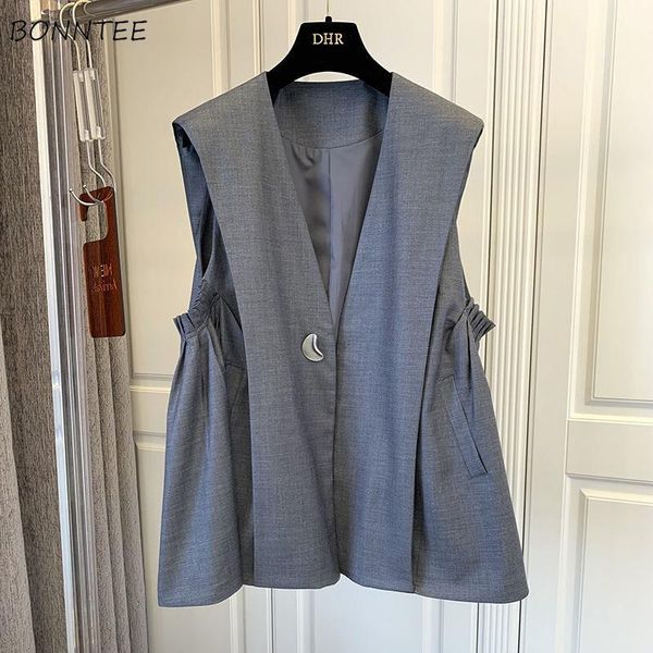 Gilets Gilets Femmes Chic Sans Manches Tempérament D'été Unique Bouton Conception Noir Allmatch Gilets Vêtements D'extérieur Confortable Bureau Femme Nouveau