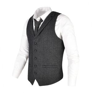 VOBOOM hommes gilet chevrons Tweed laine mélange costume gilet col sur mesure robe gilets 018