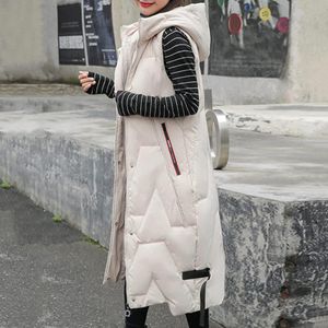 Vesten Dames Effen Kleur Herfst Winter Parka Vest Casual Rits Capuchon Lange Jassen Jassen Warme Pufferjas Mouwloze Vesten