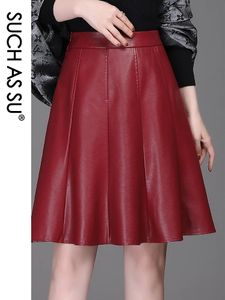 Gilet Y2k automne jupe cuir pu en cuir femmes noires vertes rouges kaki brun genoues hautes hautes taille plissée