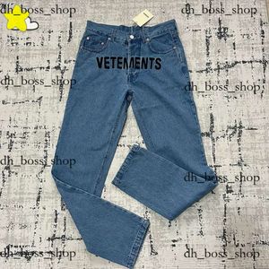 Vetements broek herenbroek zware stof VTM broek Hoge kwaliteit Letter Borduurwerk Classic Jeans Buttons Pocket Blue Men Women 1 1 Vetements Denim Pants 133