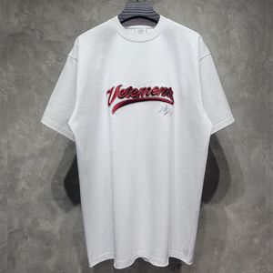 VETEMENTS Camiseta con parche rojo para mujer, camiseta con estampado de marca grande en la espalda, camisetas de gran tamaño VTM, ropa d5