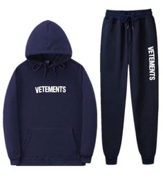 VETEMENTS Streetwear sweat à capuche survêtement 2 pièces ensembles hommes vêtements de sport thermiques Jogging blouson à capuche pantalon de survêtement polaire costume4109197834295