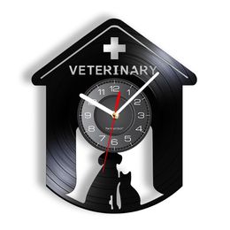 Coins vétérinaire chien chat classique vinyle mural moderne design moderne animal pampering services de santé mur art décoratif horloge silencieuse