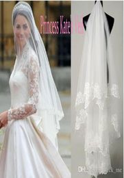 Veu Noiva-velo de novia de encaje de 2 capas, velo de novia corto de tul blanco marfil, accesorios con borde bordado, Mariage3225184