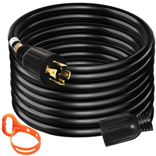 VEVOR 20 pies 30 Amp extensión 4 cables calibre 10 125 V 250 V UL CUL listado generador cable de alimentación conectores de bloqueo giratorio