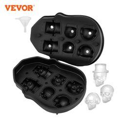 Vevor Ice Cube Maker Black Silicone 4/6 Grid 3d Skull Form Tray Home Party Bar Cool Whisky Icy Drankage Ice Ball Mold Diy Tool
