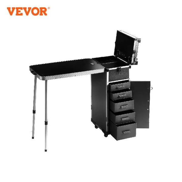 Banco de trabajo cosmético de aluminio Vevor Professional Makeup Train de aluminio con patas de soporte rodando extra grande 240416