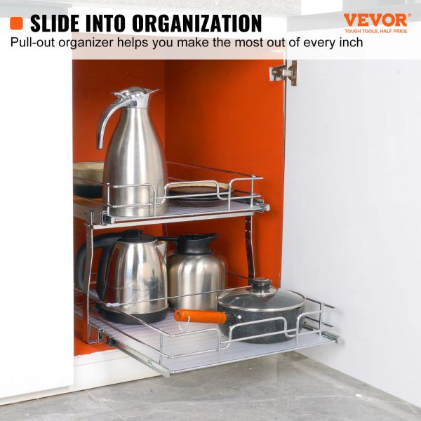 Organisateur de l'armoire Vevor Tire Out, tiroirs enroulés en acier chromé, stockage de tiroir coulissant pour armoire de cuisine à l'intérieur