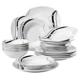 VEWEET FIONA 24-PIED Keramische zwarte plaat Combi-set porseleinen servies Set van kommen / dessertplaten / soepplaten / dinerplaten