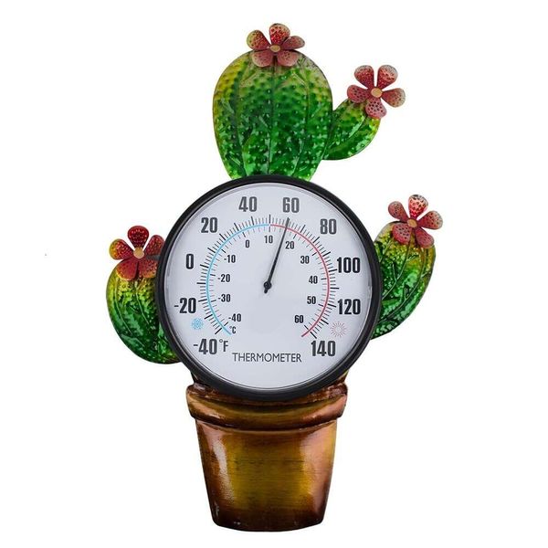 Vewogigt 14,6 pouces cactus en pot thermomètre mural extérieur en métal, pas besoin de décoration de batterie pour les cours, les jardins et les salons